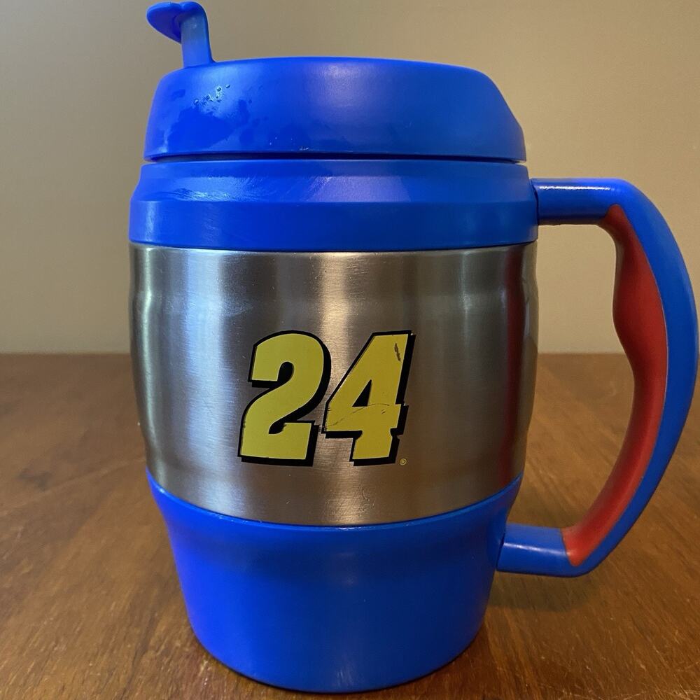 NEW Jeff Gordon NASCAR Extra Large Mug plastic pull tab top Blue Handle